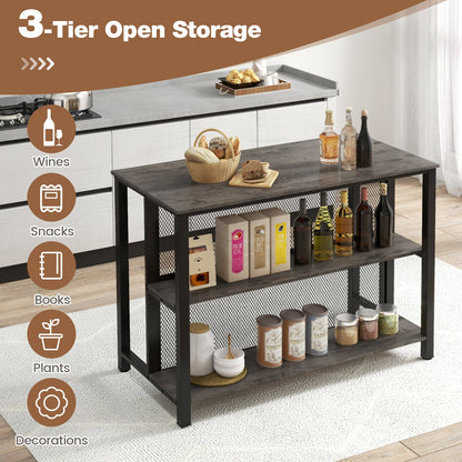 Mesa de bar de 3 niveles de 36 pulgadas con almacenamiento, estructura de metal y almohadillas ajustables para los pies para comedor - Gris