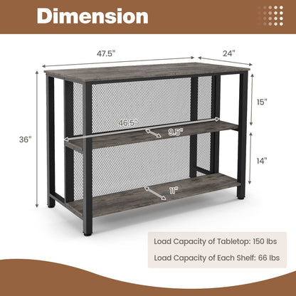 Mesa de bar de 3 niveles de 36 pulgadas con almacenamiento, estructura de metal y almohadillas ajustables para los pies para comedor - Gris
