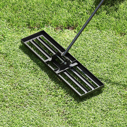 Rastrillo nivelador de césped de 36 x 10 pulgadas con mango ergonómico - Negro
