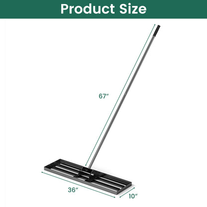 Rastrillo nivelador de césped de 36 x 10 pulgadas con mango ergonómico - Negro