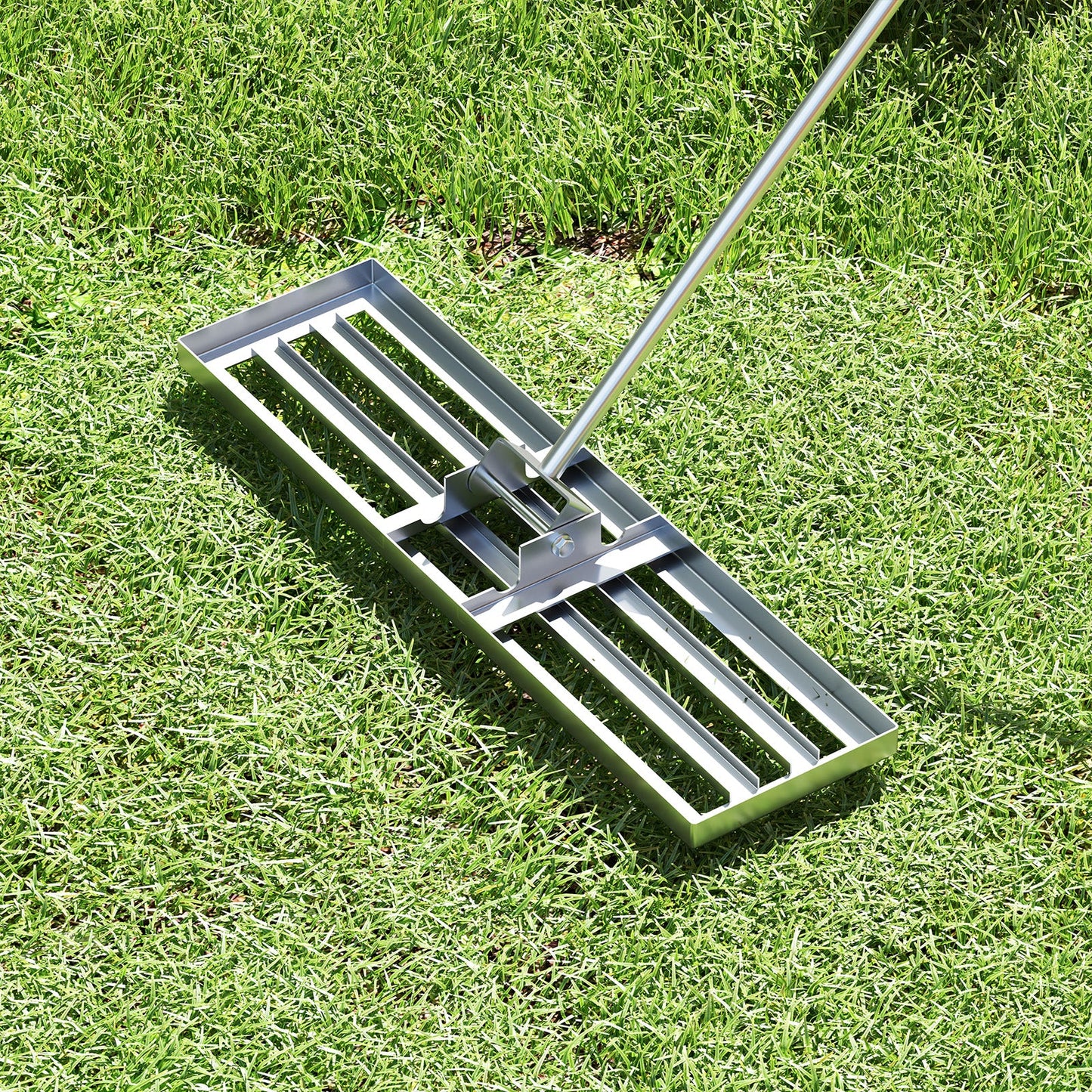 Rastrillo nivelador de césped de 36 x 10 pulgadas con mango ergonómico - Plateado