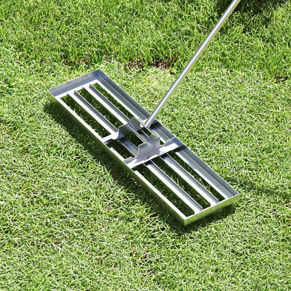 Rastrillo nivelador de césped de 36 x 10 pulgadas con mango ergonómico - Plateado