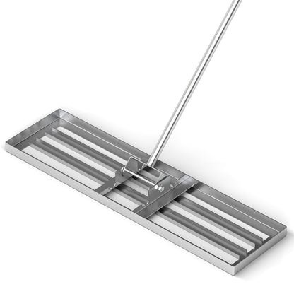 Rastrillo nivelador de césped de 36 x 10 pulgadas con mango ergonómico - Plateado