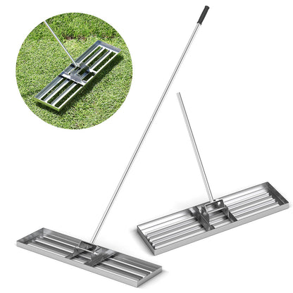Rastrillo nivelador de césped de 36 x 10 pulgadas con mango ergonómico - Plateado