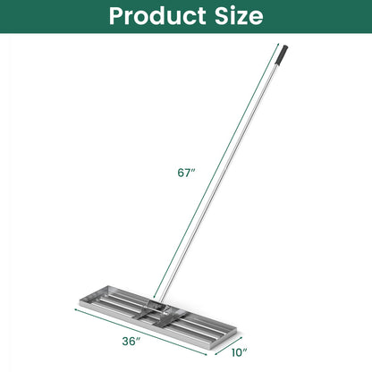 Rastrillo nivelador de césped de 36 x 10 pulgadas con mango ergonómico - Plateado