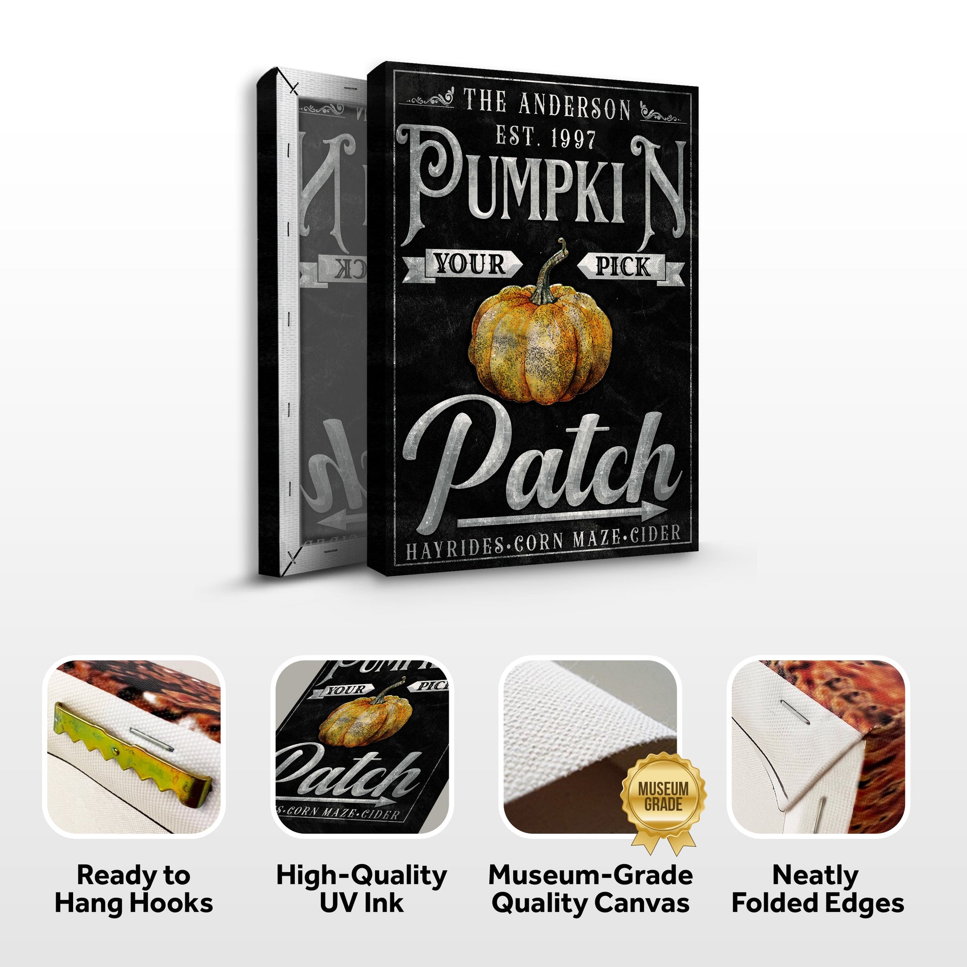 Vintage Pumpkin Patch Thanksgiving Sign canvas by Tailored Canvases, black chalkboard style on Tampa Home & Garden Store
