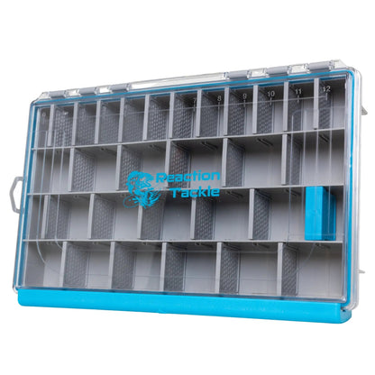 Reaction Tackle Ultra Elite Tray water resistant tackle box with clear lid and blue frame on Tampa Home & Garden Store