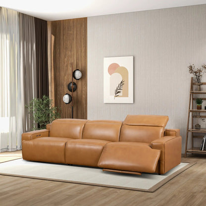 Urbana Triple Power Recliner Sofa Tan by Unique Piece Furniture, tan leather upholstery on Tampa Home & Garden Store