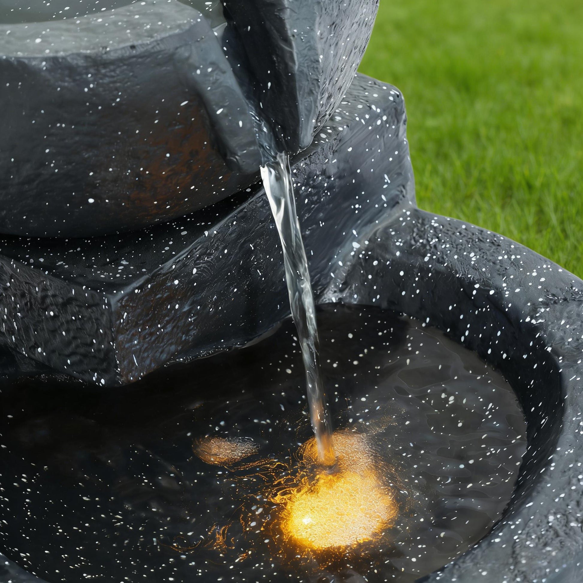 29-Inch Terrazzo Style LED Fountain dark gray with white specks and flowing water on Tampa Home & Garden Store