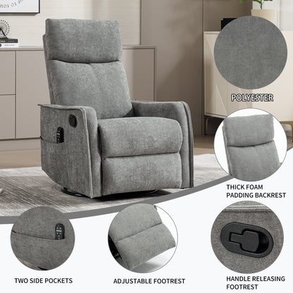 Heat Massage Manual Recliner Chair with Rocker and Swivel in gray fabric by HouseOfZazla on Tampa Home & Garden Store