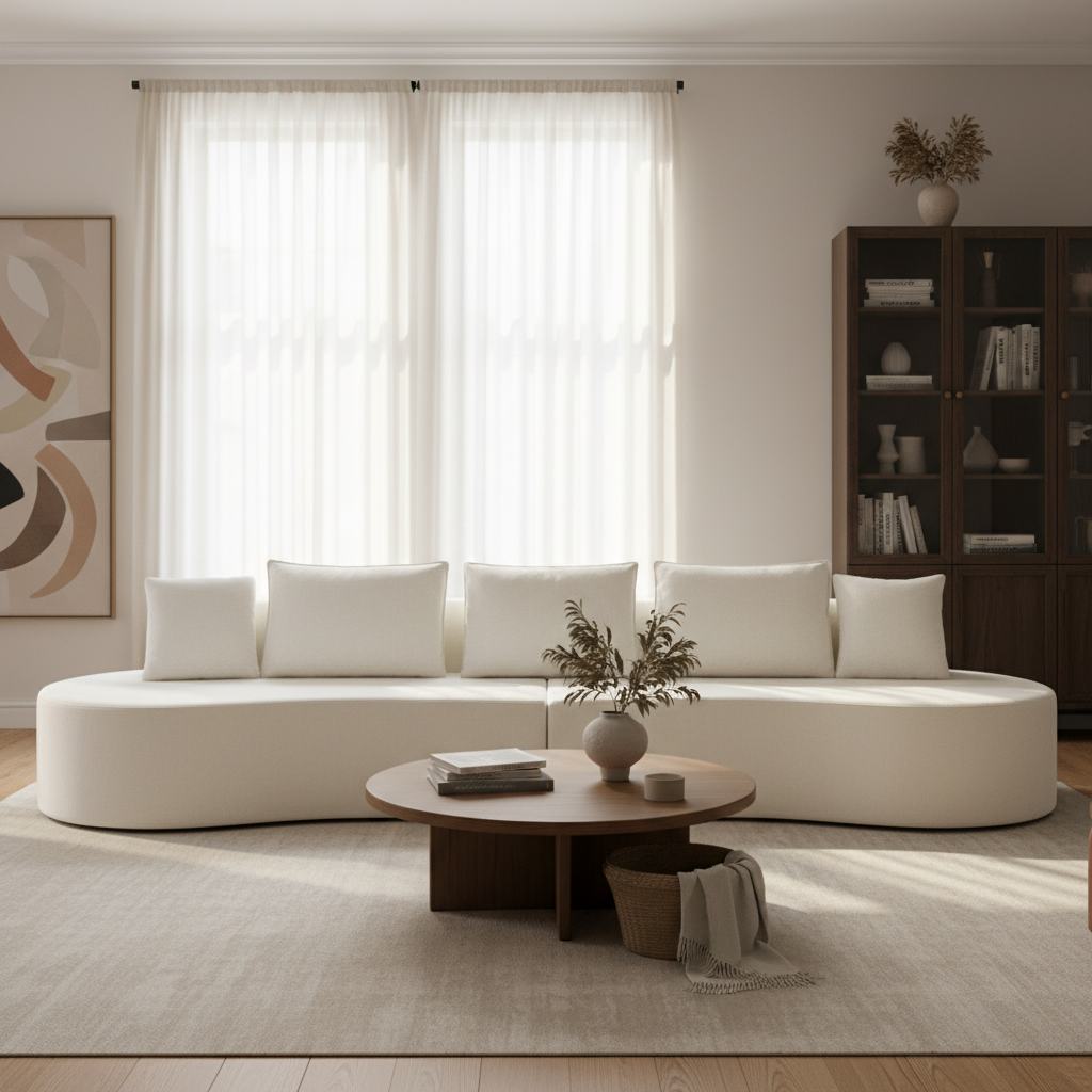 138.6-inch Modern Curved Modular Sectional Sofa by HouseOfZazla in white fabric on Tampa Home & Garden Store