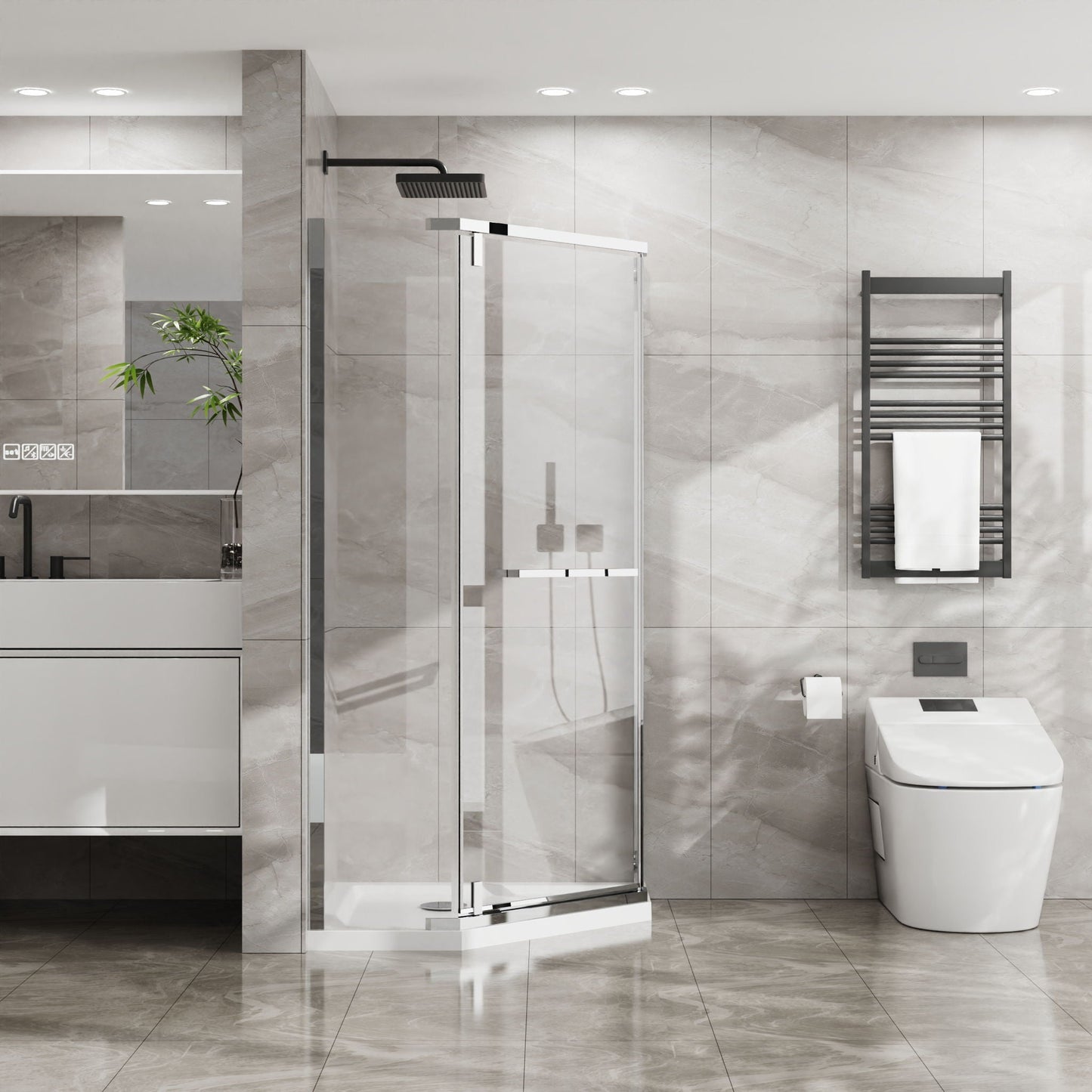 Frameless Neo Angle Shower Door and Acrylic Base