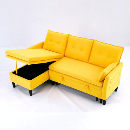 L-shaped reversible chaise sectional sofa with storage, yellow, drawer open, black legs on Tampa Home & Garden Store