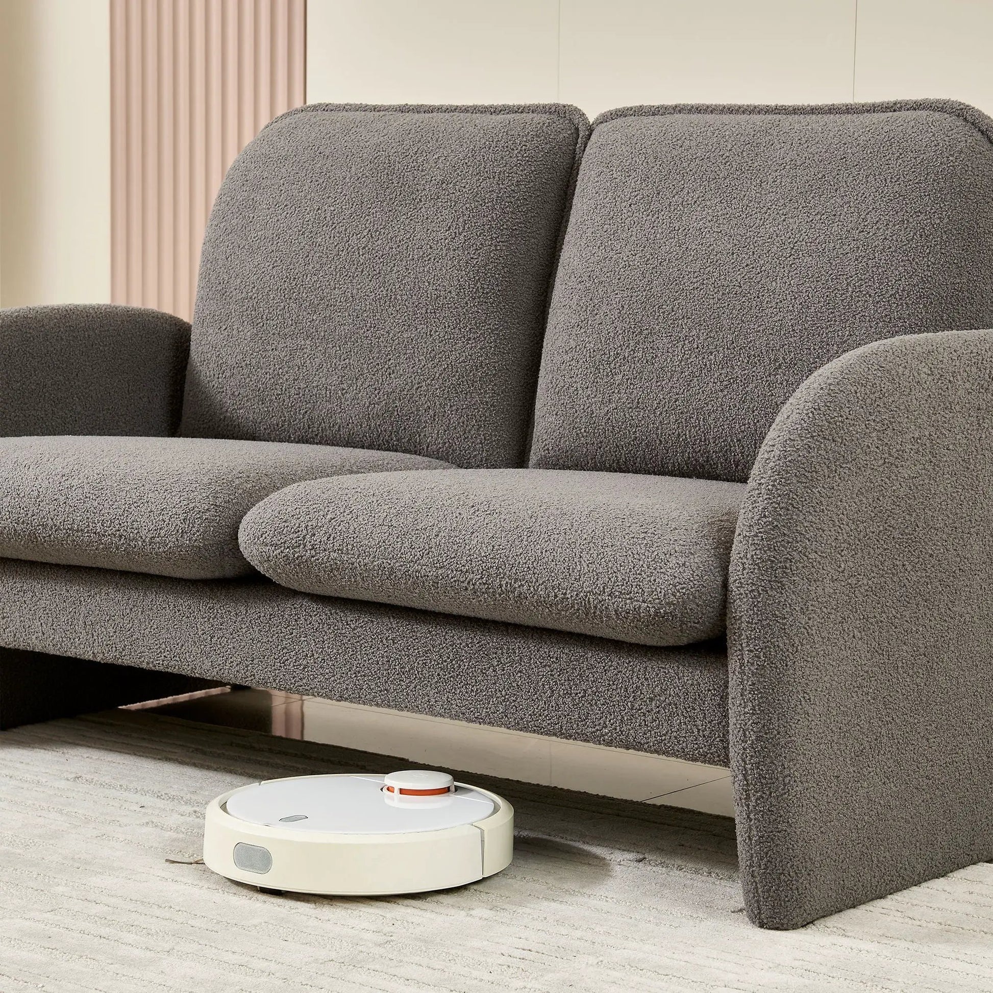 Sherpa loveseat in gray with plush cushions, compact sofa for small spaces on Tampa Home & Garden Store