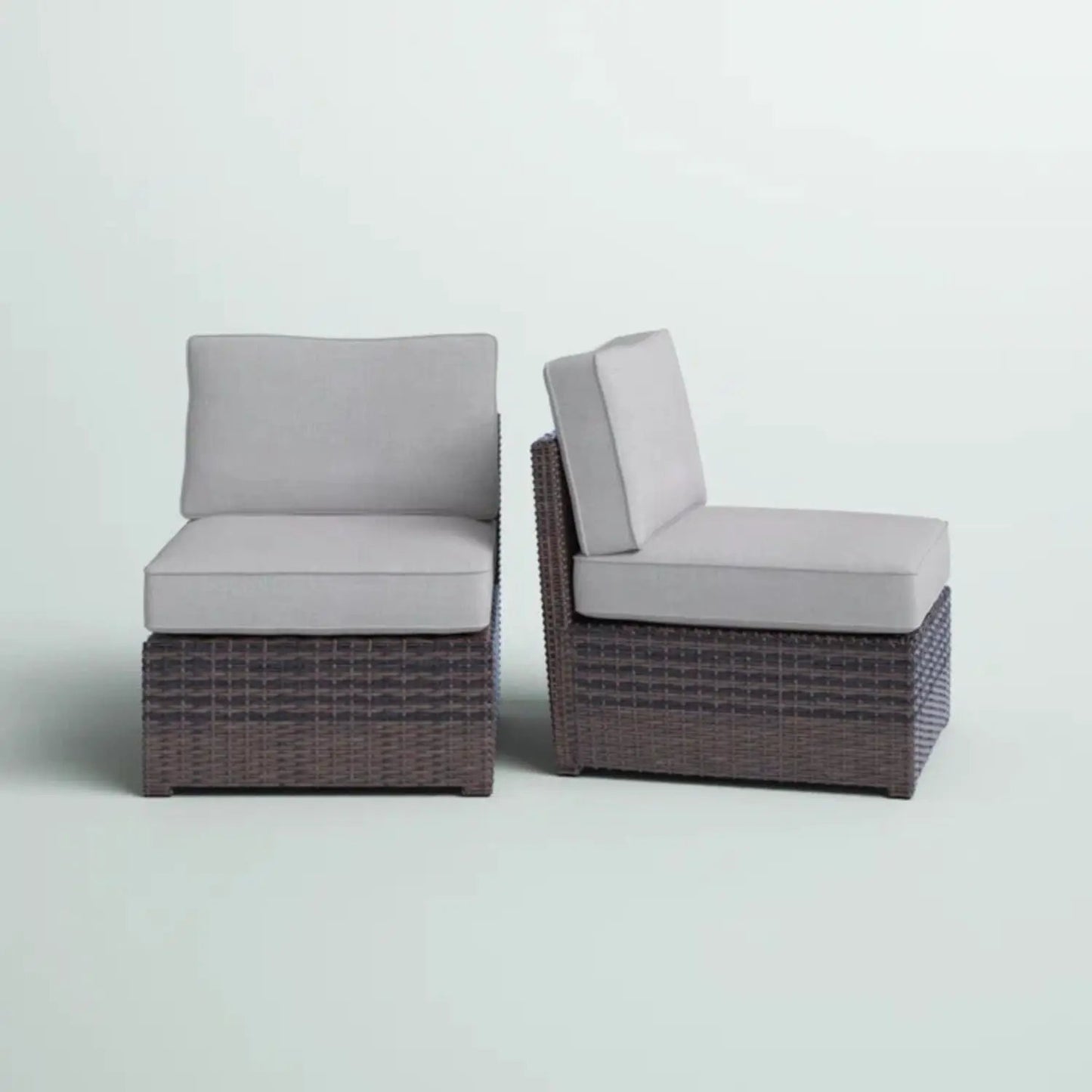 Armless patio chair with light gray cushions, wicker base set of 2 by Unique Piece Furniture on Tampa Home & Garden Store