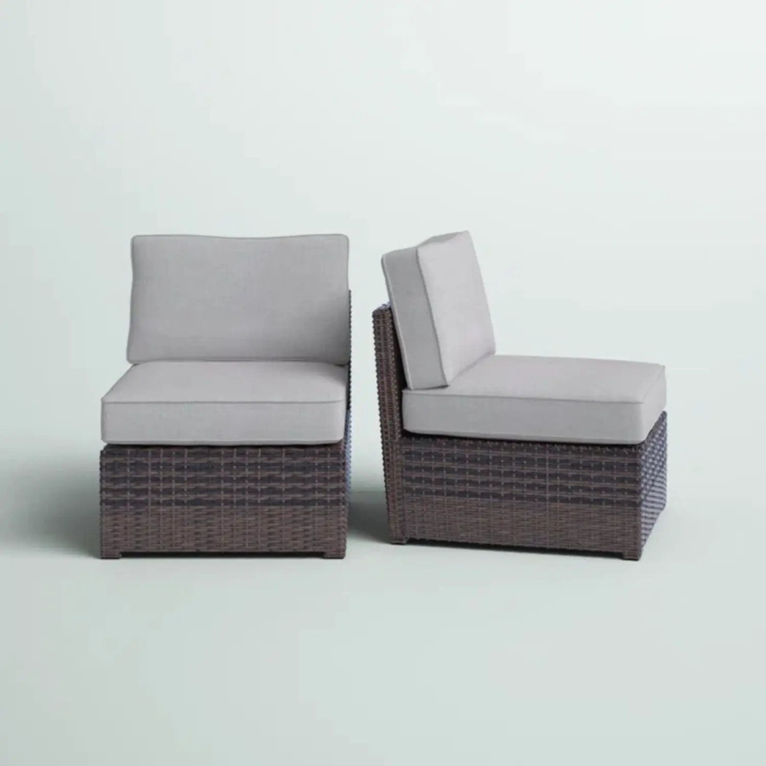 Armless patio chair with light gray cushions, wicker base set of 2 by Unique Piece Furniture on Tampa Home & Garden Store