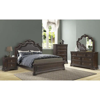 2 Drawer Nightstand - Mahogany with ornate carved trim and metal drawer pulls on Tampa Home & Garden Store