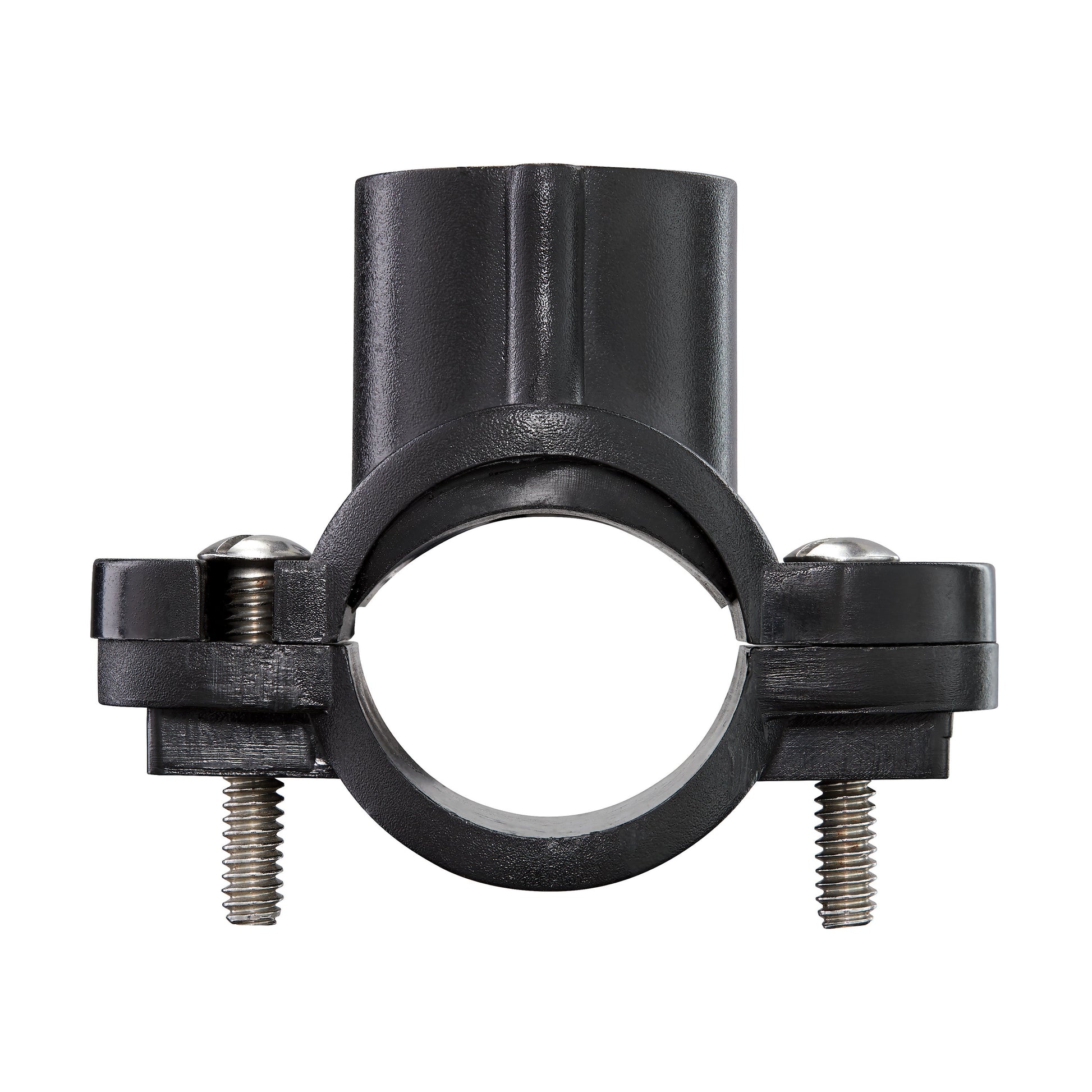 3/4 in x 1/2 in plastic saddle tee irrigation fitting Orbit brand black clamp with screws on Tampa Home & Garden Store