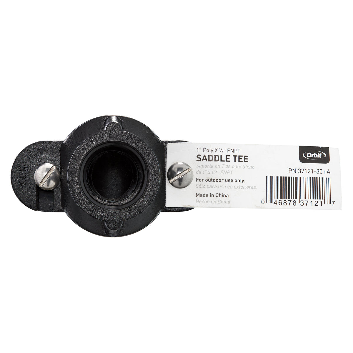 1 in x 1/2 in PVC saddle tee Orbit Irrigation black plastic irrigation fitting with screws on Tampa Home & Garden Store