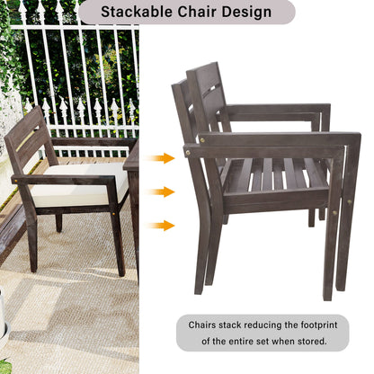 U_Style 7-Piece Acacia Wood Outdoor Dining Set with Cushions, dark brown stackable chairs on Tampa Home & Garden Store