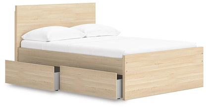 Onita panel platform bed with storage drawers in light oak finish on Tampa Home & Garden Store
