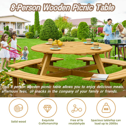 Outdoor 8 Person Round Picnic Table and Benches