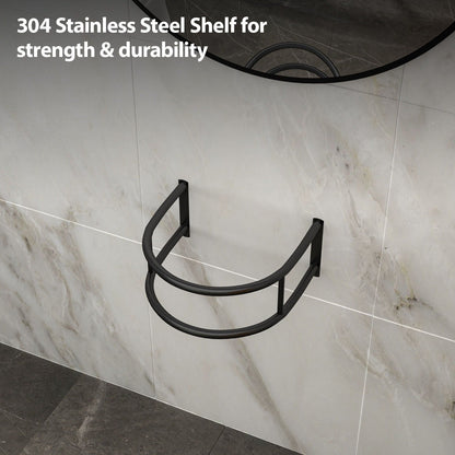Wall-mounted black curved towel bar on light marble tile wall on Tampa Home & Garden Store
