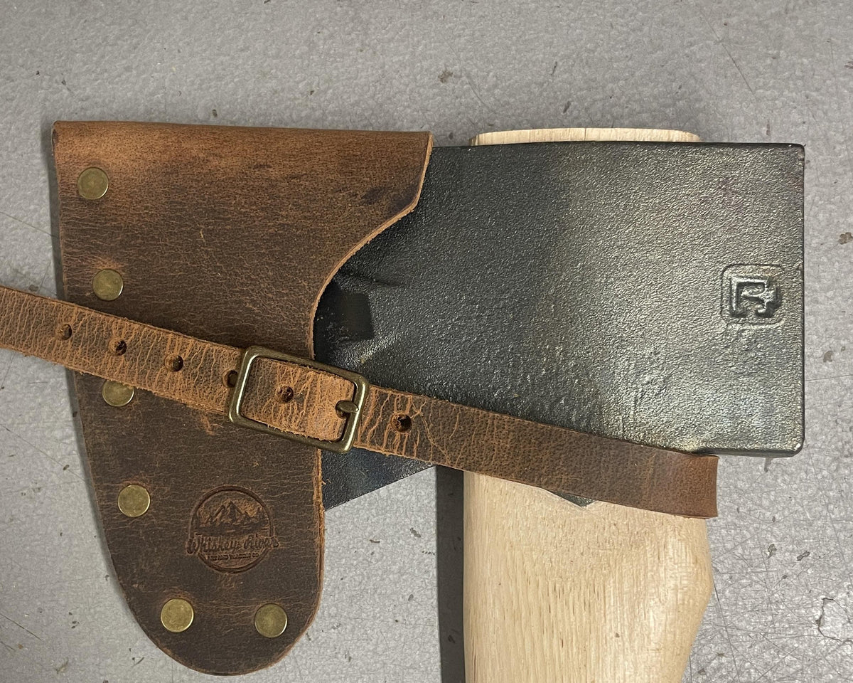 Universal Large Leather Utility Mask in brown and black leather holsters with brass rivets on Tampa Home & Garden Store