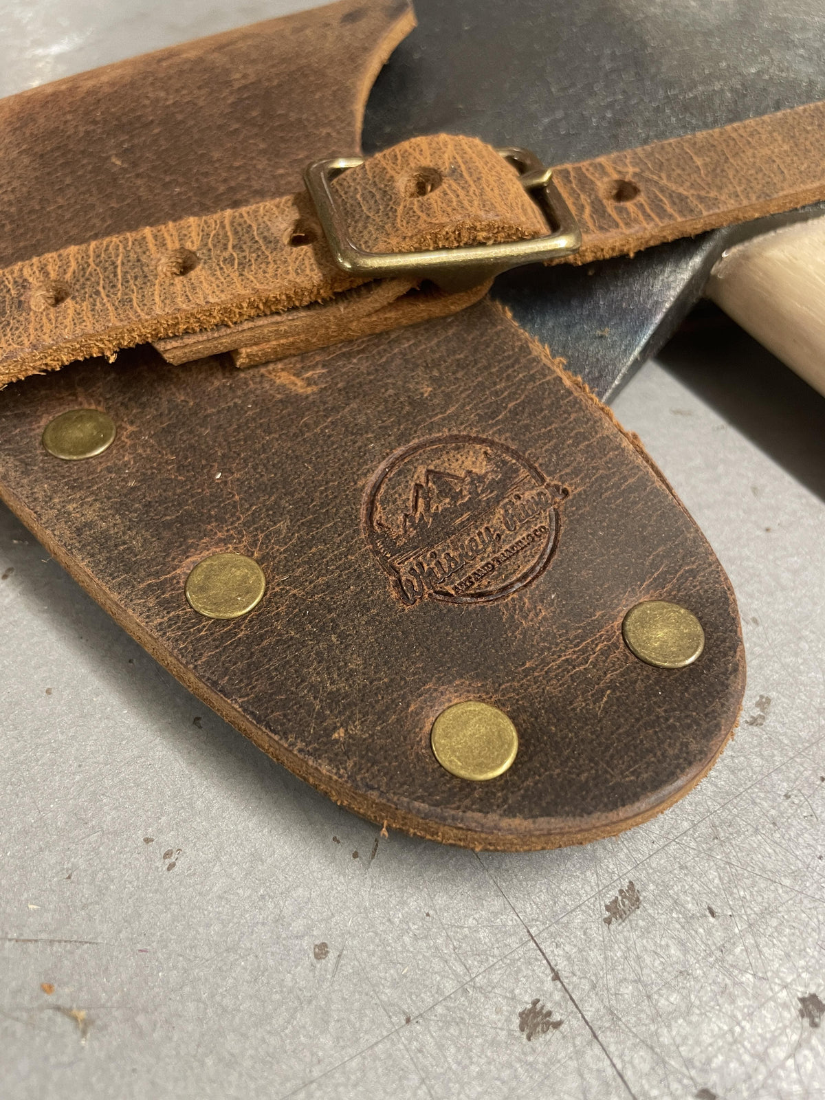 Universal Large Leather Utility Mask strap Whiskey River, brown suede with brass buckle on Tampa Home & Garden Store
