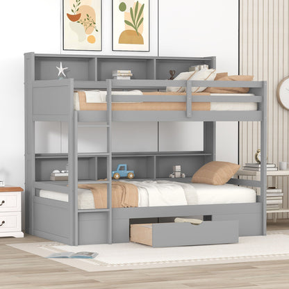 Twin-size bunk bed with built-in shelves and storage drawer in gray by HouseOfZazla on Tampa Home & Garden Store