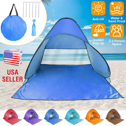 GemGear pop-up beach tent blue anti-UV waterproof canopy with net window for 2-3 person on Tampa Home & Garden Store