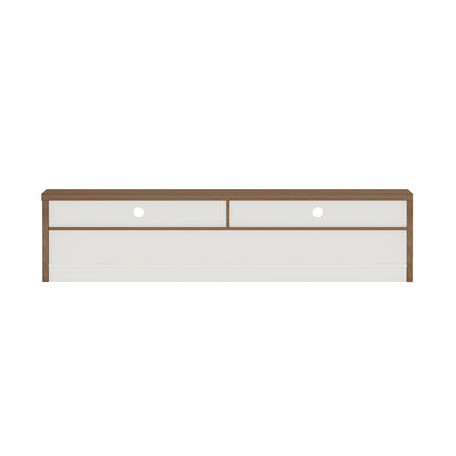 Modern 70in TV stand with two white full-extension drawers and light brown wood frame on Tampa Home & Garden Store