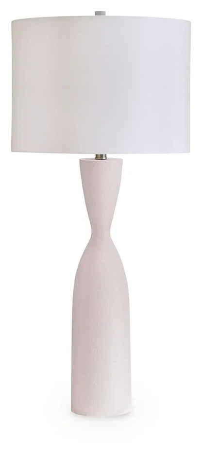 Davinford Poly Table Lamp white with sculpted hourglass base and white drum shade on Tampa Home & Garden Store