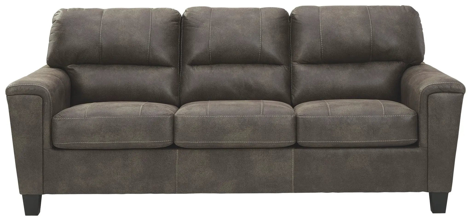 Navi Stationary Sofa three-seat brown leather-look upholstery with contrast stitching on Tampa Home & Garden Store