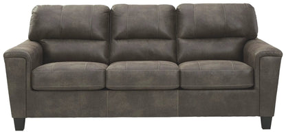 Navi Stationary Sofa three-seat brown leather-look upholstery with contrast stitching on Tampa Home & Garden Store