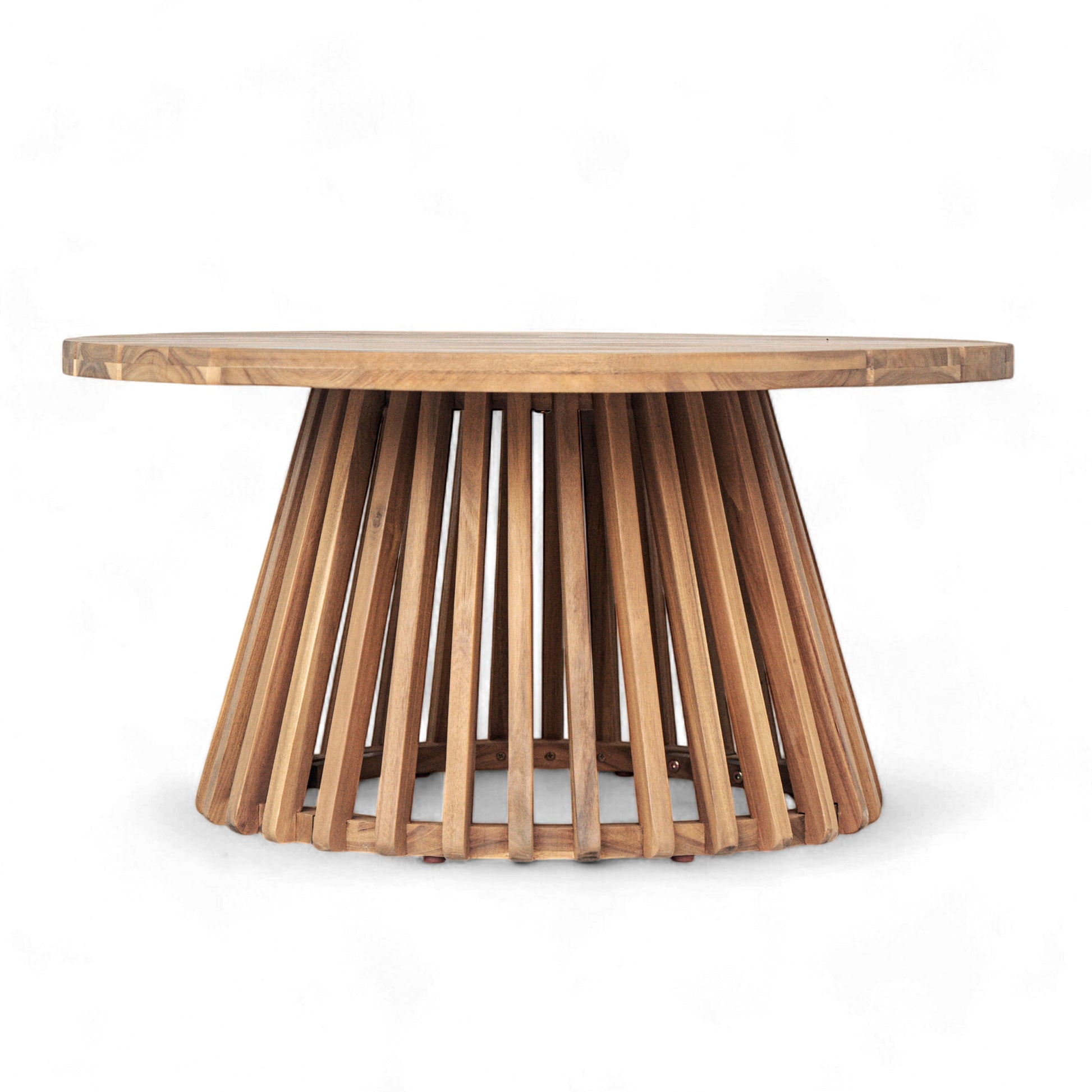 Acacia Wood Patio Coffee Table round slatted top with pedestal base HouseOfZazla on Tampa Home & Garden Store