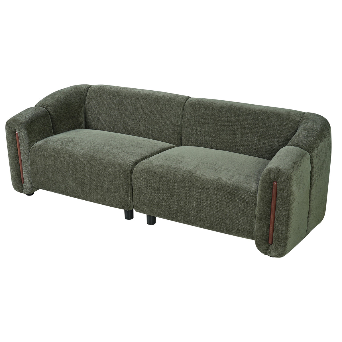 87.4-inch curved block sofa by HouseOfZazla in green upholstery with wood-arm accents on Tampa Home & Garden Store
