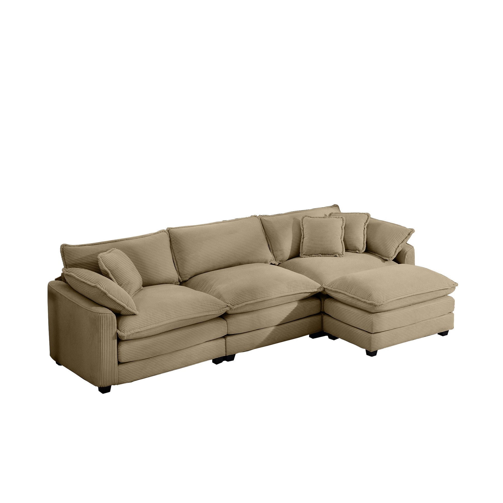 Modern Oversized Modular Cushion Sofa With Ottoman, tan fabric, low back by HouseOfZazla on Tampa Home & Garden Store