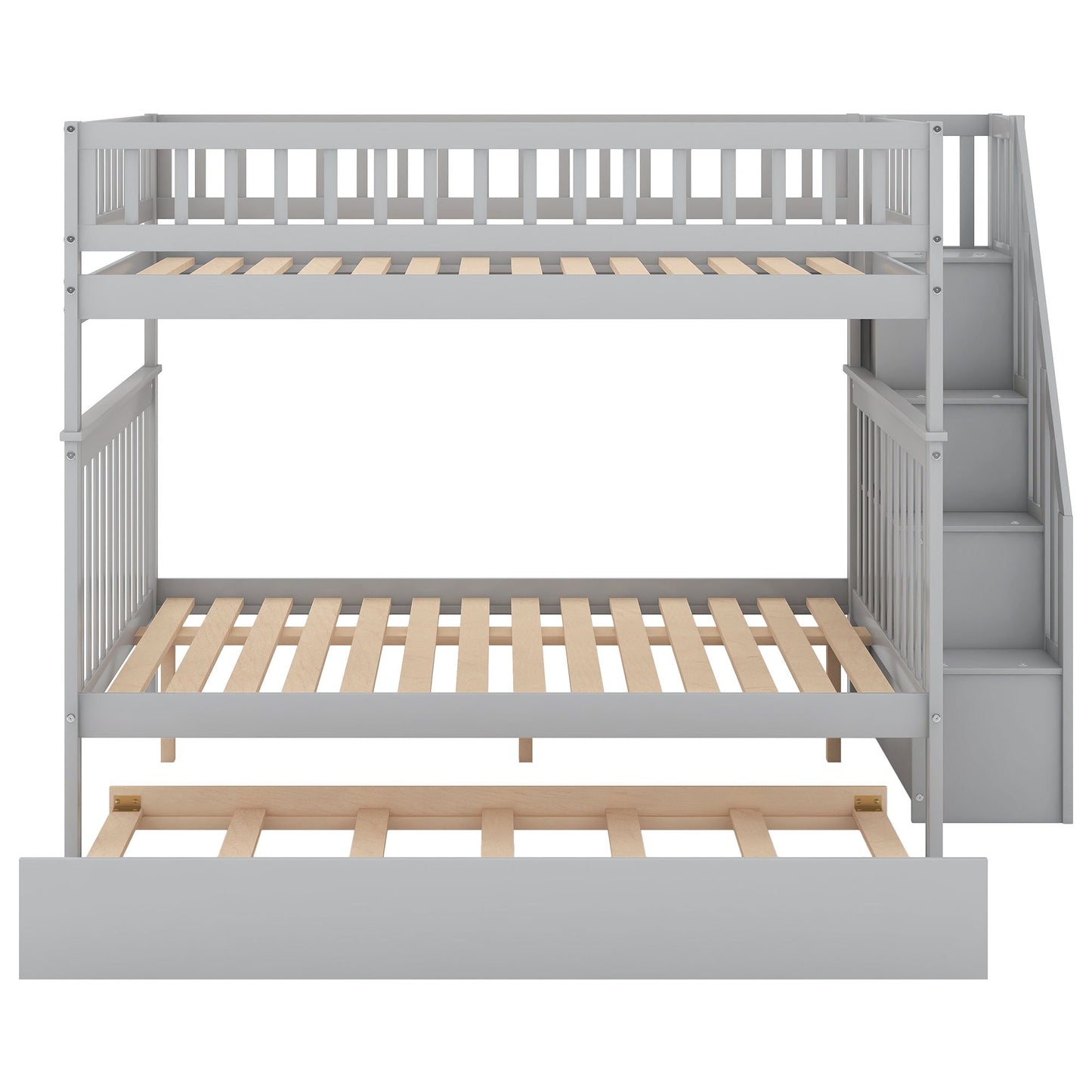 Bunk Bed With Staircase by HouseOfZazla gray finish with wood slats and side staircase on Tampa Home & Garden Store