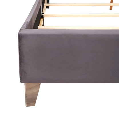 Upholstered Nailhead Trim Chic Bed by Unique Piece Furniture, gray fabric, wood legs on Tampa Home & Garden Store