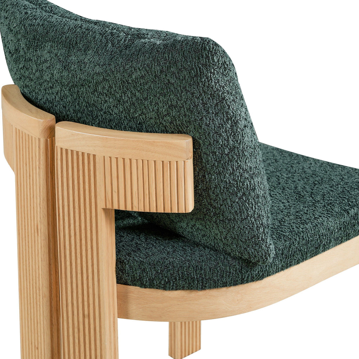 Boucle upholstered indoor dining chair set of 2 with rubber wood frame in dark teal fabric on Tampa Home & Garden Store