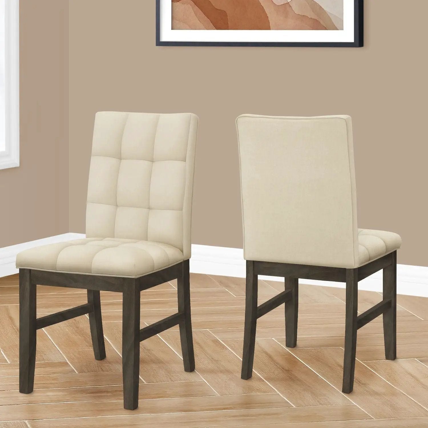 Dining chairs set of 2, cream upholstered fabric with back and dark legs Unique Piece Furniture on Tampa Home & Garden Store