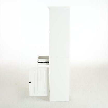 Retro White Tall Display Shelf and Cabinet