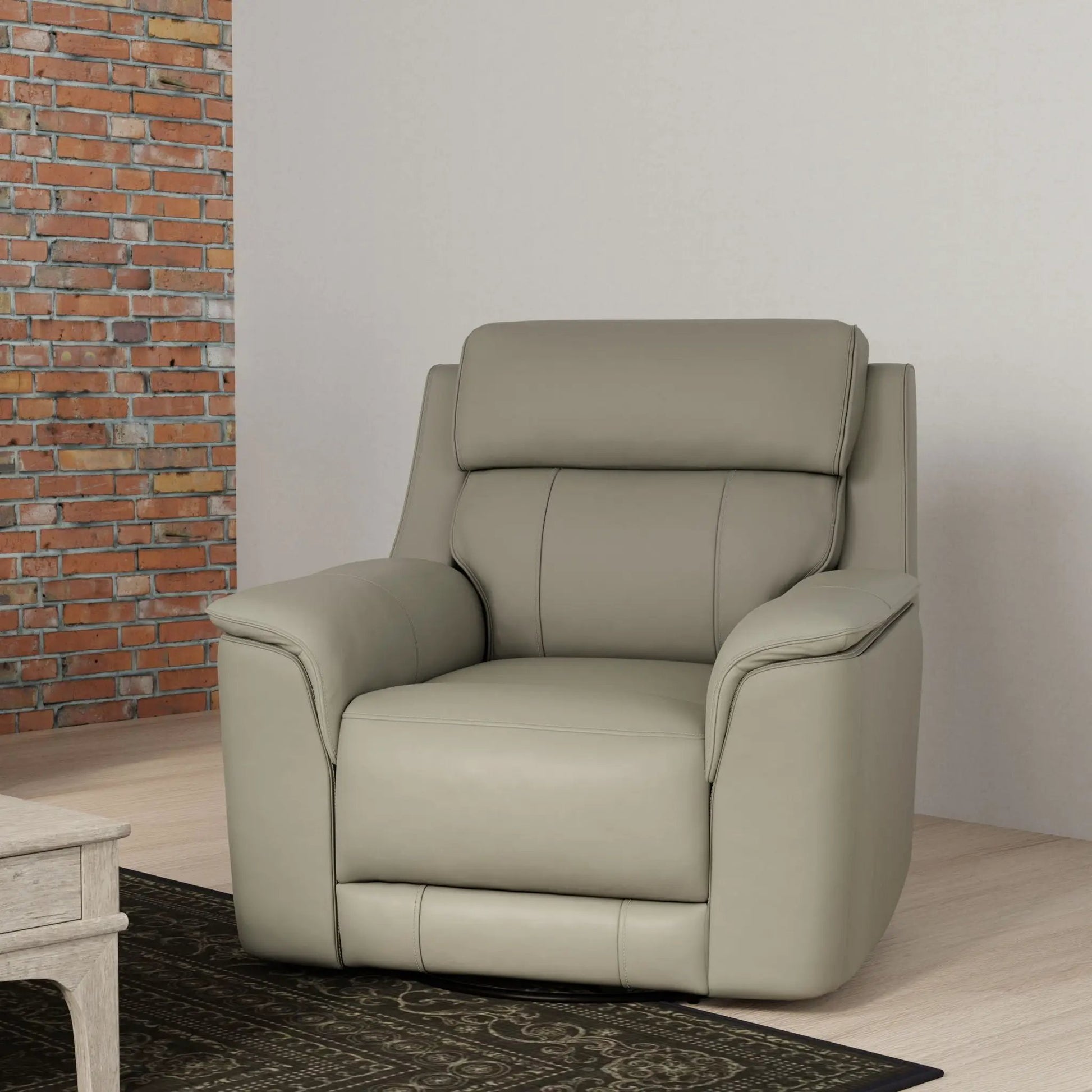 Oslo manual swivel glider recliner in light beige leather with cushioned headrest on Tampa Home & Garden Store