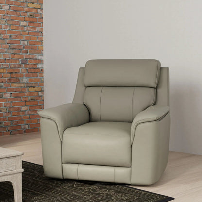 Oslo manual swivel glider recliner in light beige leather with cushioned headrest on Tampa Home & Garden Store