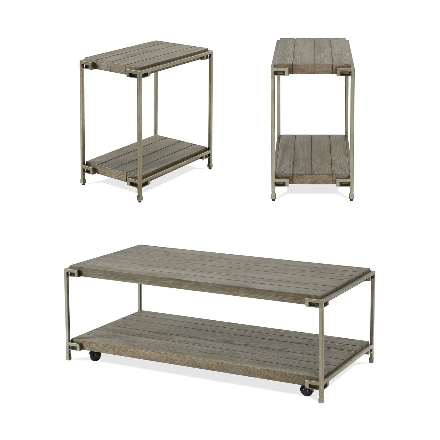 Corbeta 3-piece metal frame wood coffee table set with 2 chairside tables graphite brown on Tampa Home & Garden Store