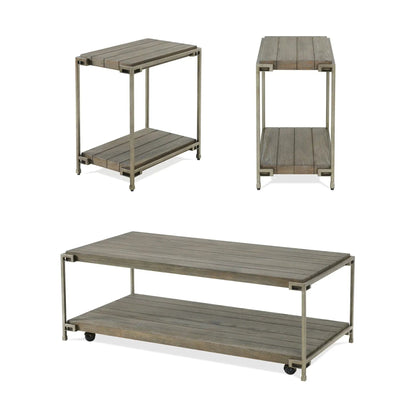 Corbeta 3-piece metal frame wood coffee table set with 2 chairside tables graphite brown on Tampa Home & Garden Store
