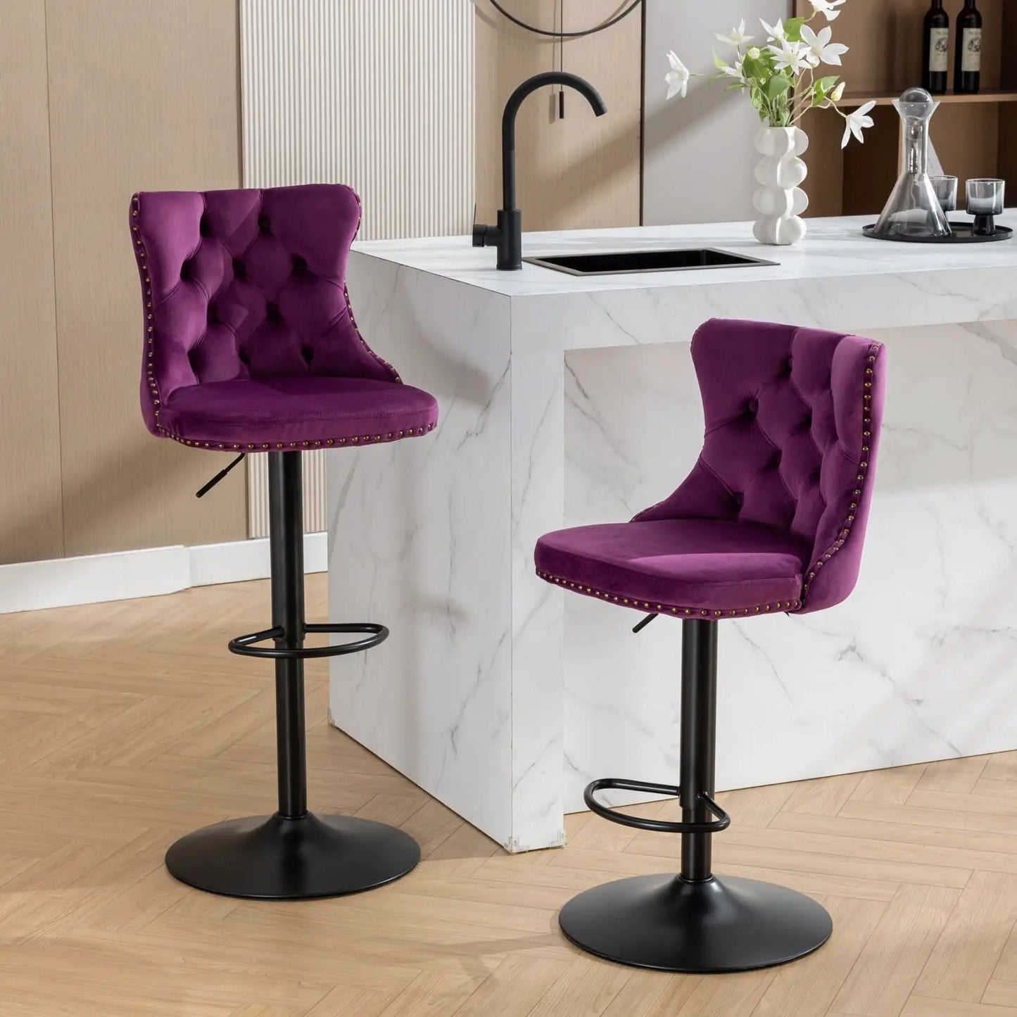 Swivel Bar Stools Adjustable Height Tufted Back