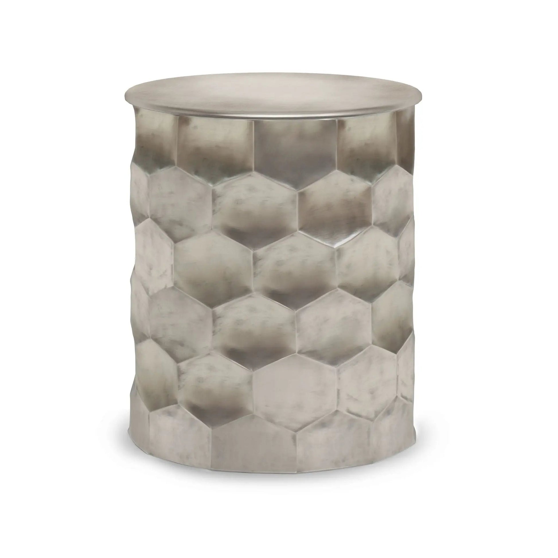 Whitney Handcrafted Metal Storage Table coffee table with silver top and faceted metal base on Tampa Home & Garden Store