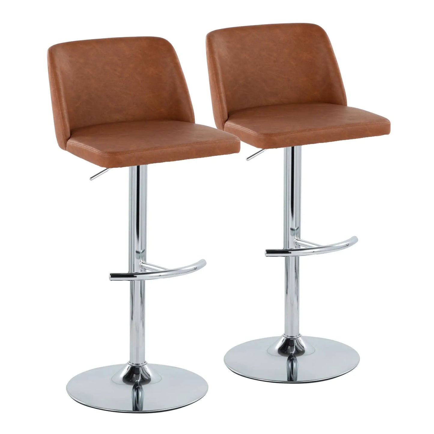 Toriano swivel barstools pair, adjustable, brown faux leather with chrome pedestals on Tampa Home & Garden Store